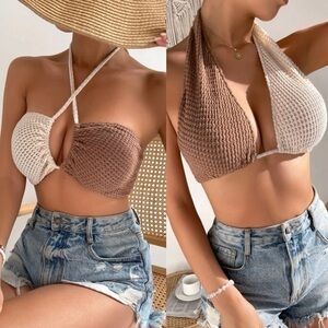 Shein Two Tone Halter Crop Top